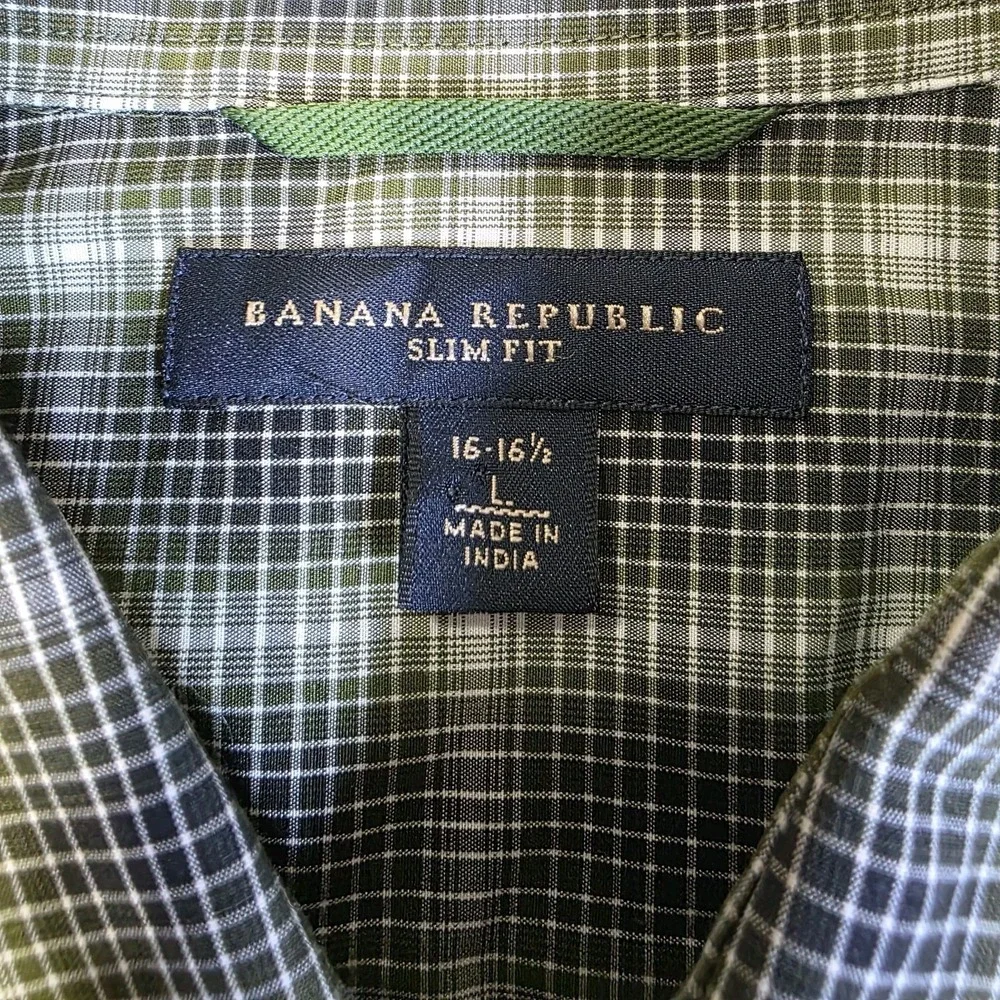 Banana Republic Men Slim Fit Large Long Sleeve Shirt Green Plaid Gorpcore Preppy